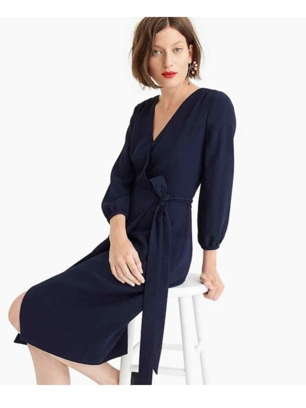 J. Crew Navy Crepe 365 Wrap Dress Size 6 H6292 Business Wear Office 3/4 Sleeve